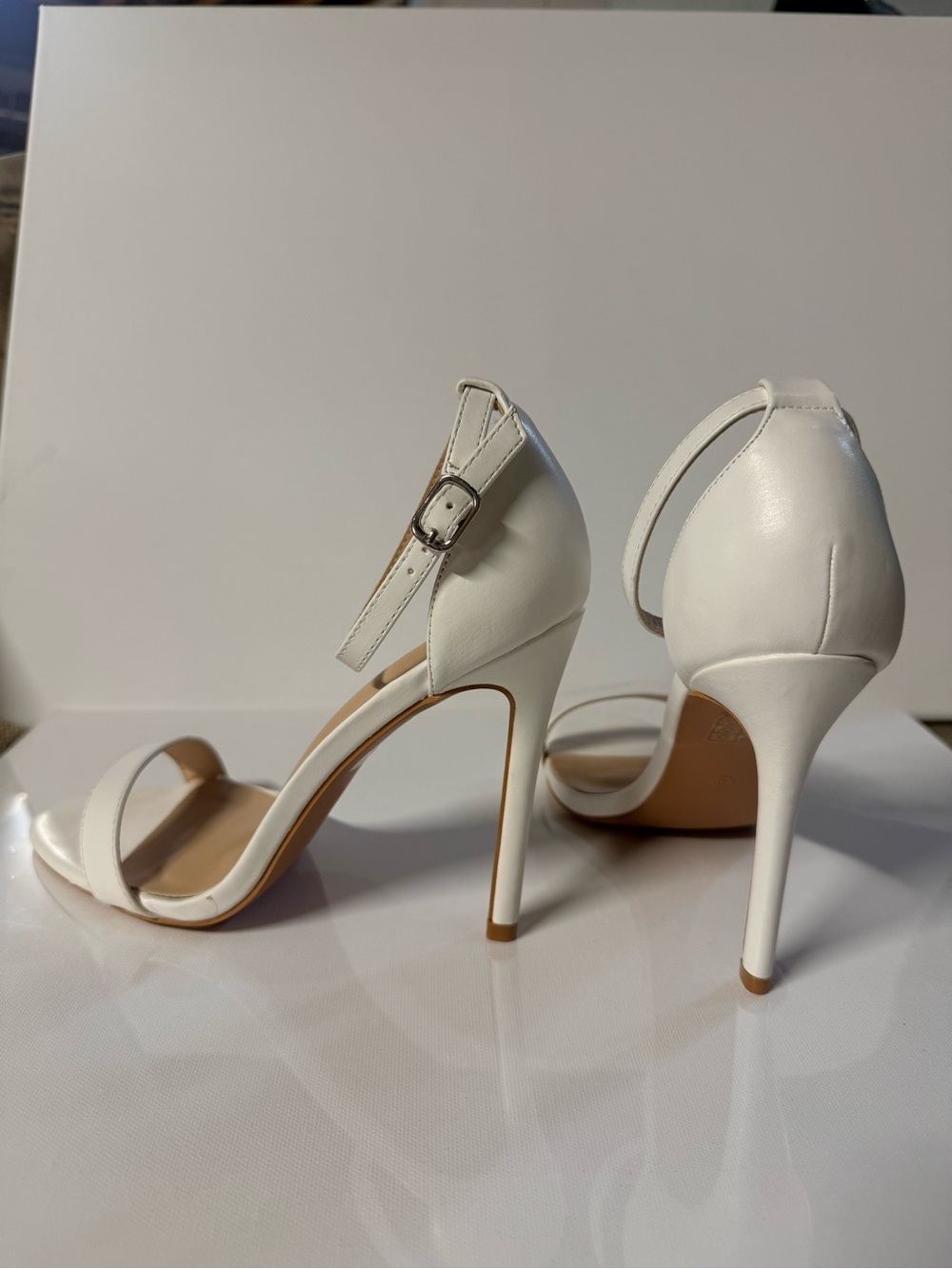 PrettyLittleThing White Ankle-Strap Stiletto Sandal Heels Shoes - Picture 2 of 5